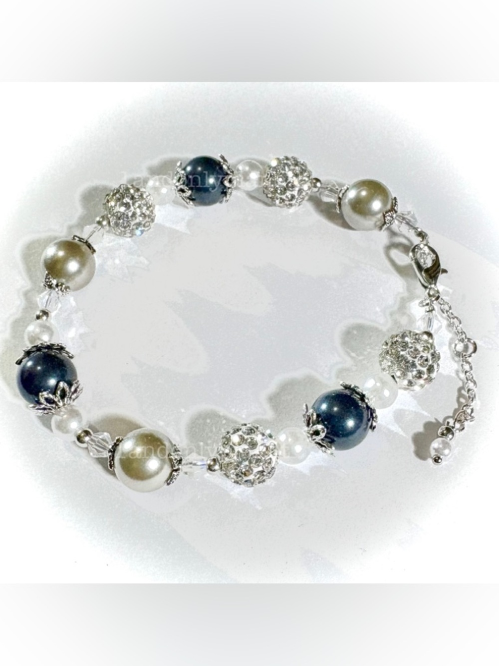 NEW Beautiful 2-Tone Tahitian Pearl & Diamond Bracelet Adjustable